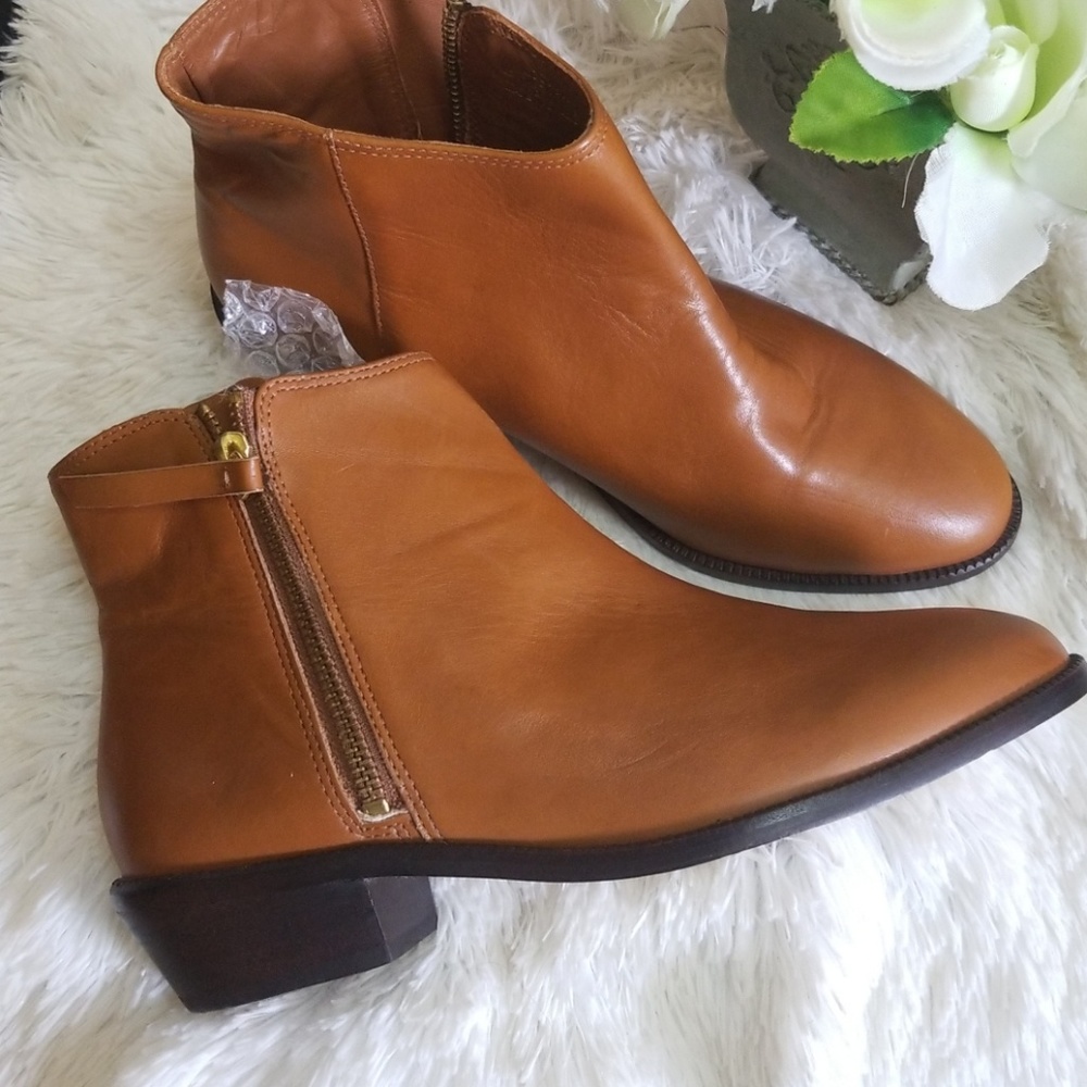 SOLD J.CREW REAGAN COGNAC LEATHER ANKLE BOOTS 7